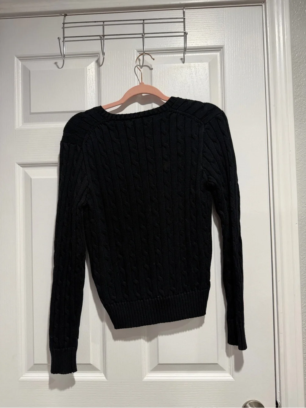 Polo by Ralph Lauren Black Cable-Knit V-Neck Sweater Women's
